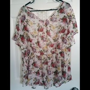 NWOT C.O.C. Plus Size 3X Top Blouse Floral Crochet